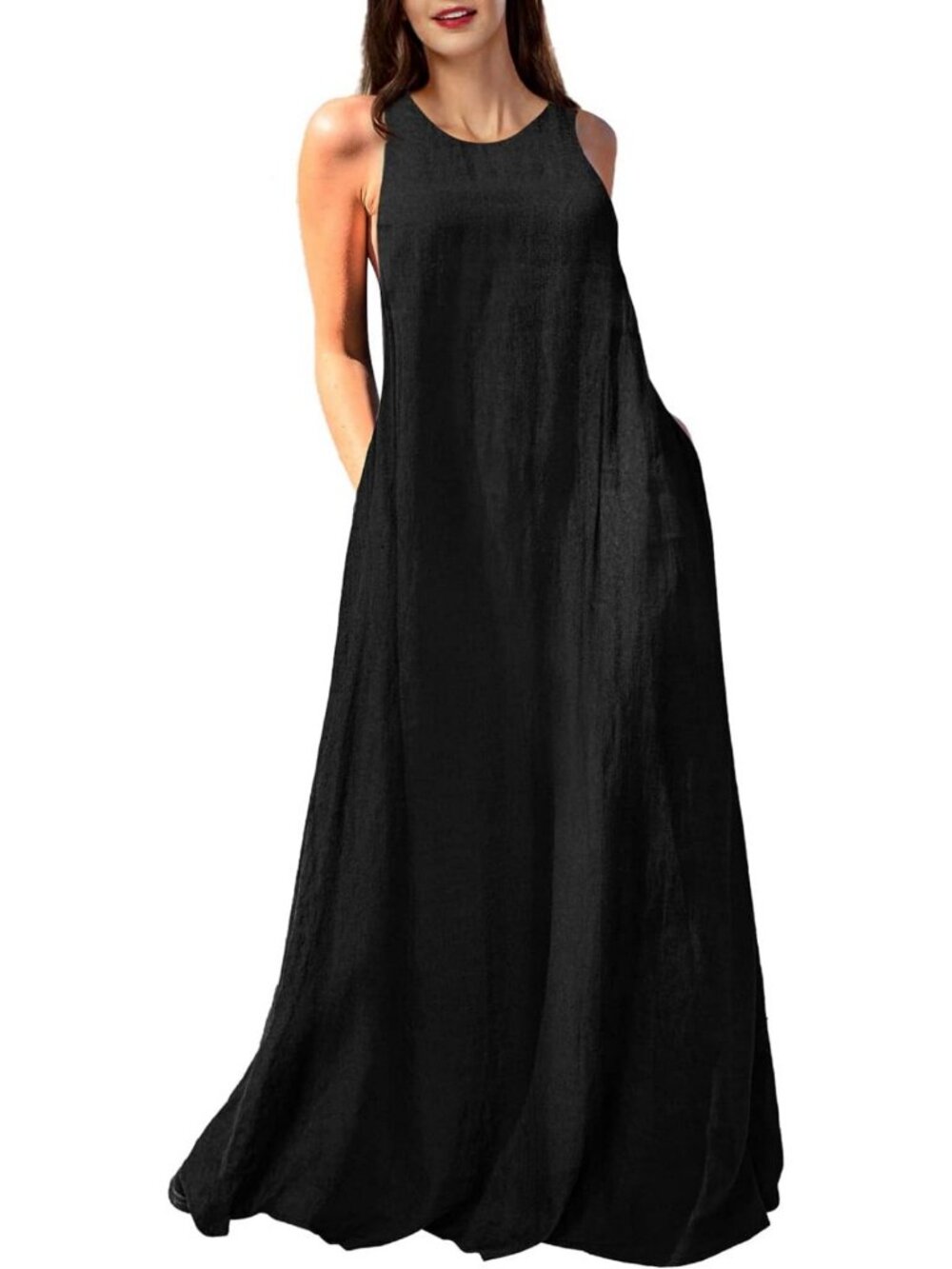 Chic Sleeveless Linen Maxi Dress with Pockets for Effortless Summer Style